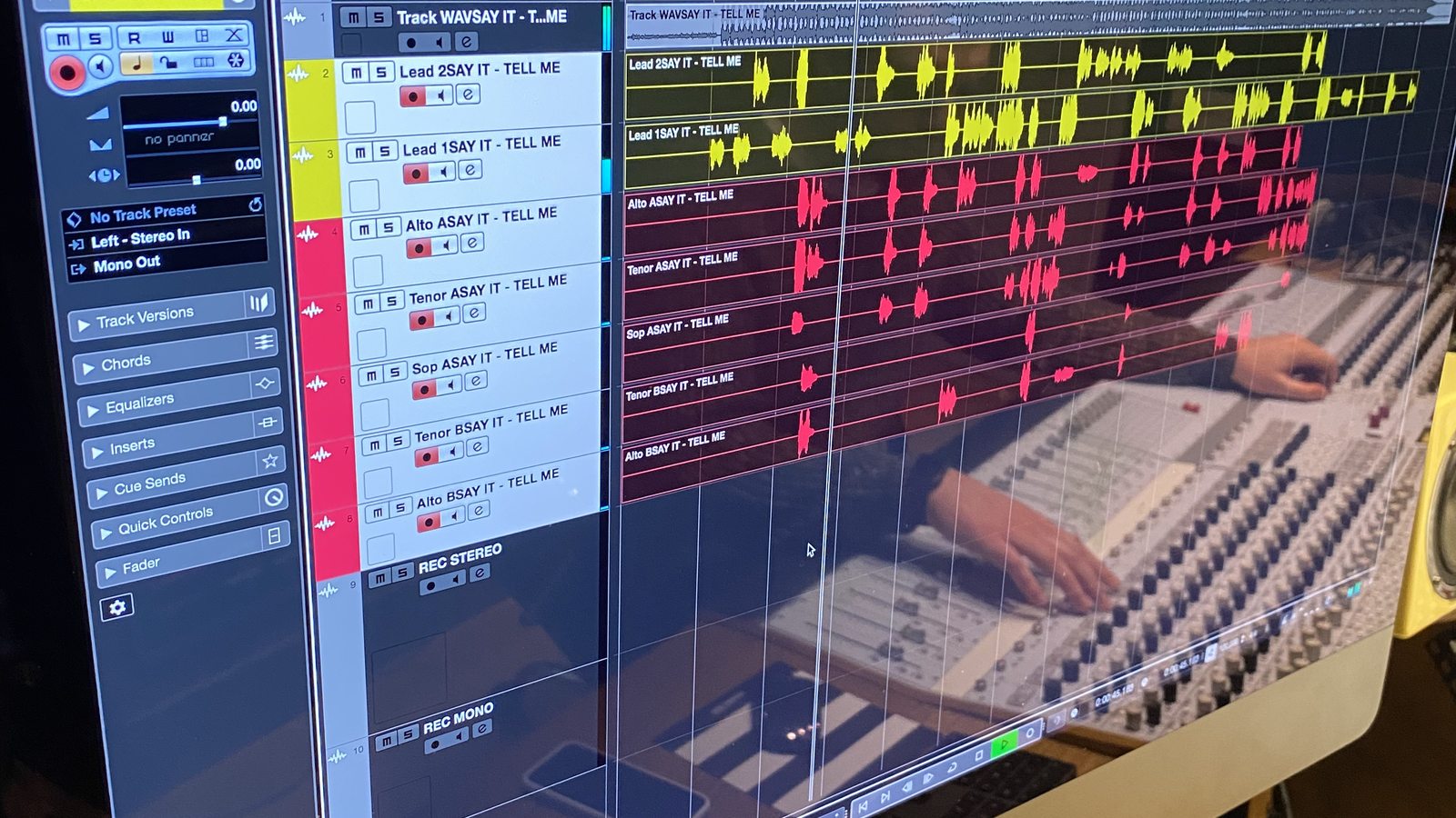 A multitrack session open next to the console at Major Mixing